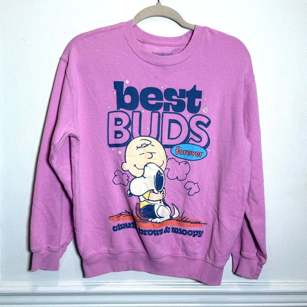 Peanuts Snoopy Charlie Brown Best Buds Forever Sweatshirt Pink Womens S